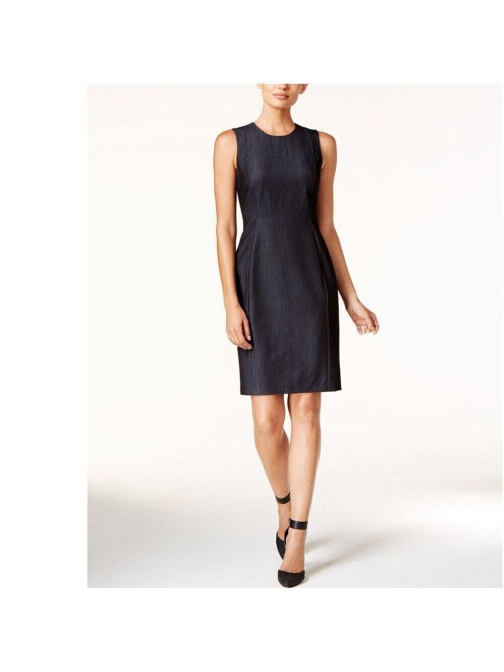 Calvin Klein Sheath Dress Knee Length Sleeveless Dark Charcoal Medium